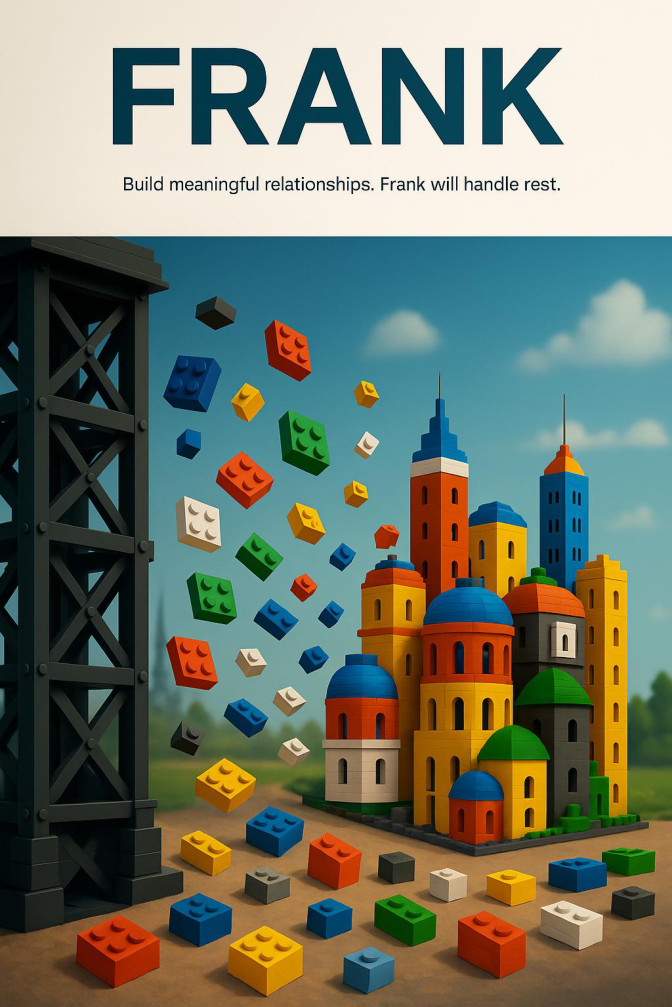 Illustration: a rigid steel frame beside a colourful city built from Lego bricks